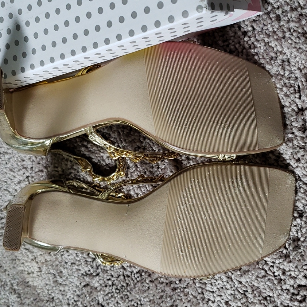 Back To Glam Triple Strap Gold Chrome Heels - Picture 13 of 13
